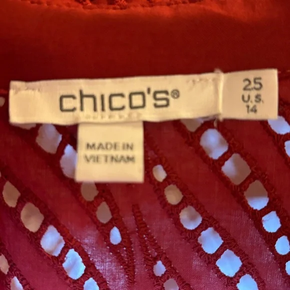 NWT Chico’s Moroccan lace shirt color smoked paprika size 14 (2.5) - Picture 5 of 7